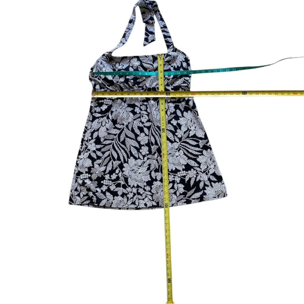 Lands' End Black & White Print Square Neck Halter A-Line Swim Dress 12 Swim Top - Picture 14 of 15